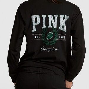 NWT Pink/Victoria’s Secret Black Campus Cotton Long Sleeve Tee